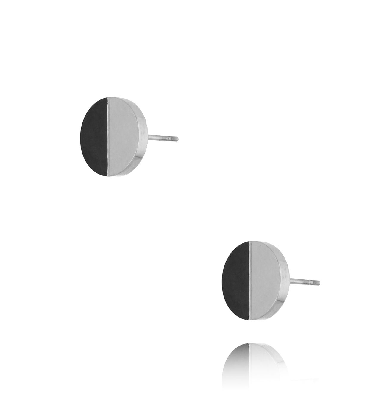 Kolczyki ze stali szlachetnej posrebrzane kółka z onyksami Sister - By Dziubeka
