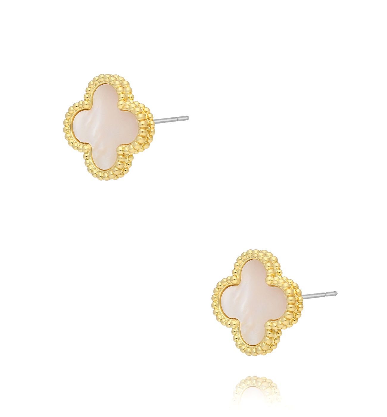 Kolczyki koniczynki z masą perłową złote - By Dziubeka