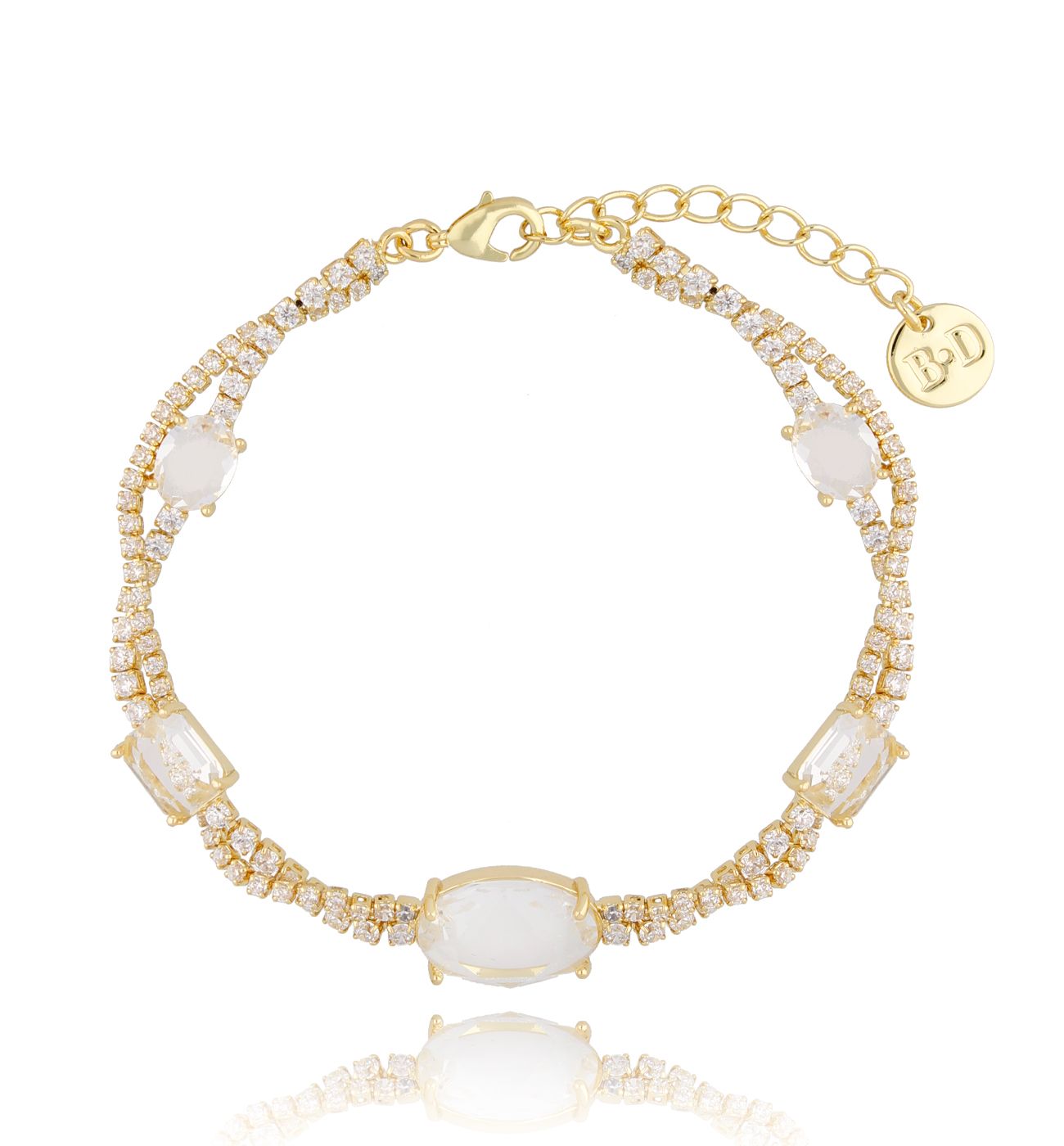 Bransoletka złota z transparentnymi kryształkami BSS0022 - By Dziubeka