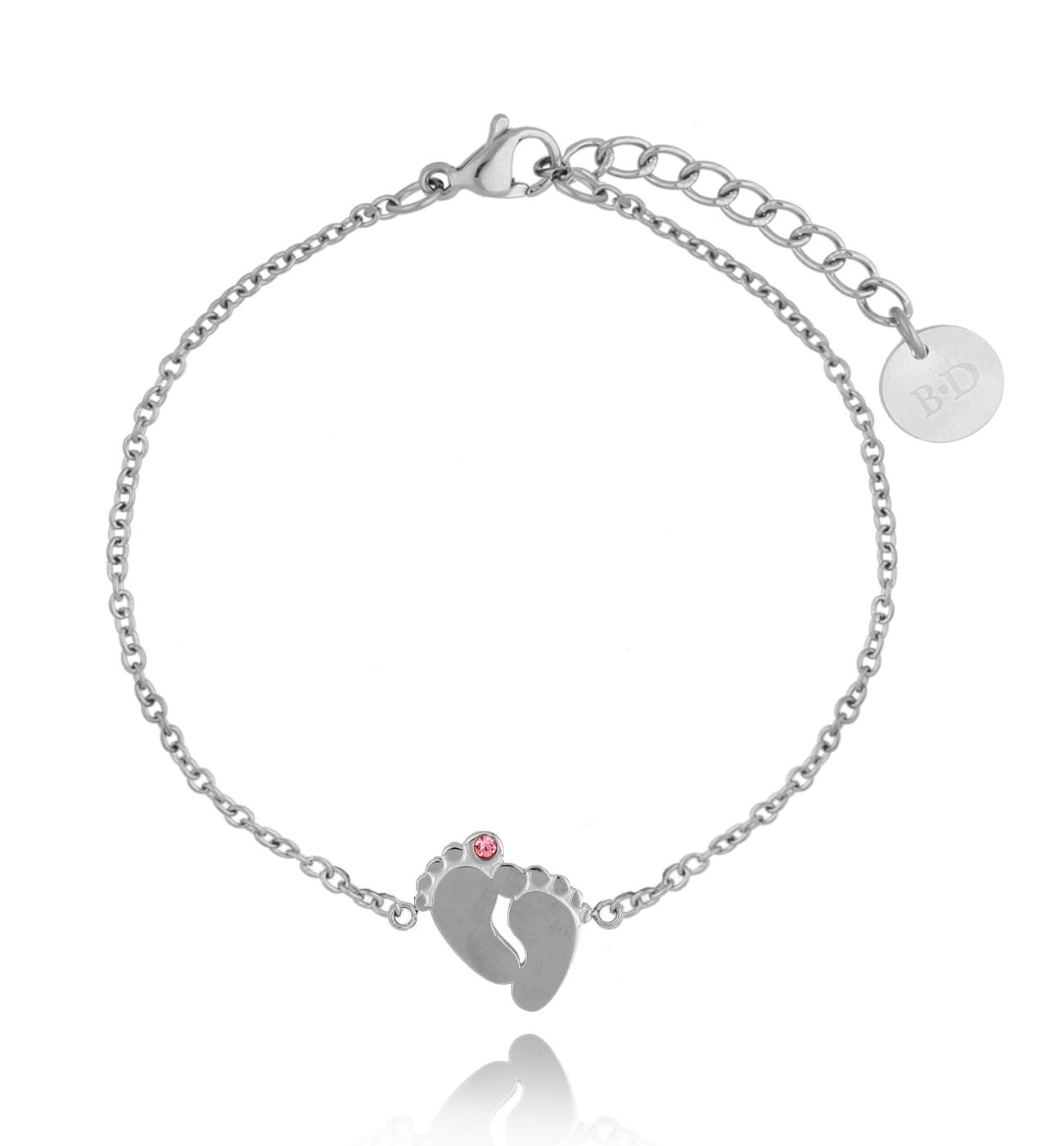 Bransoletka ze stópkami ze stali szlachetnej srebrna - By Dziubeka