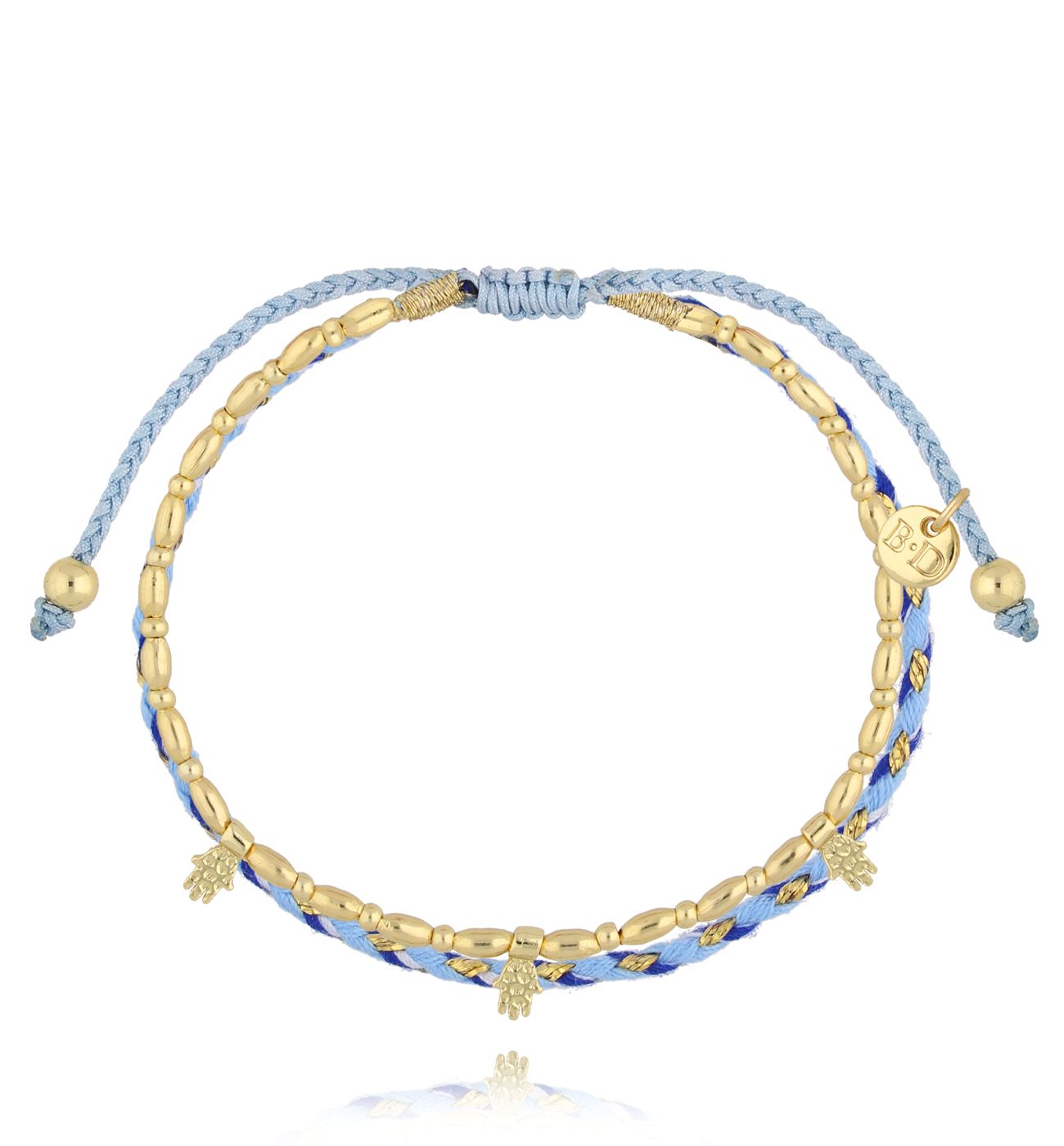 Bransoletka złota z błękitnym sznurkiem BSC2193