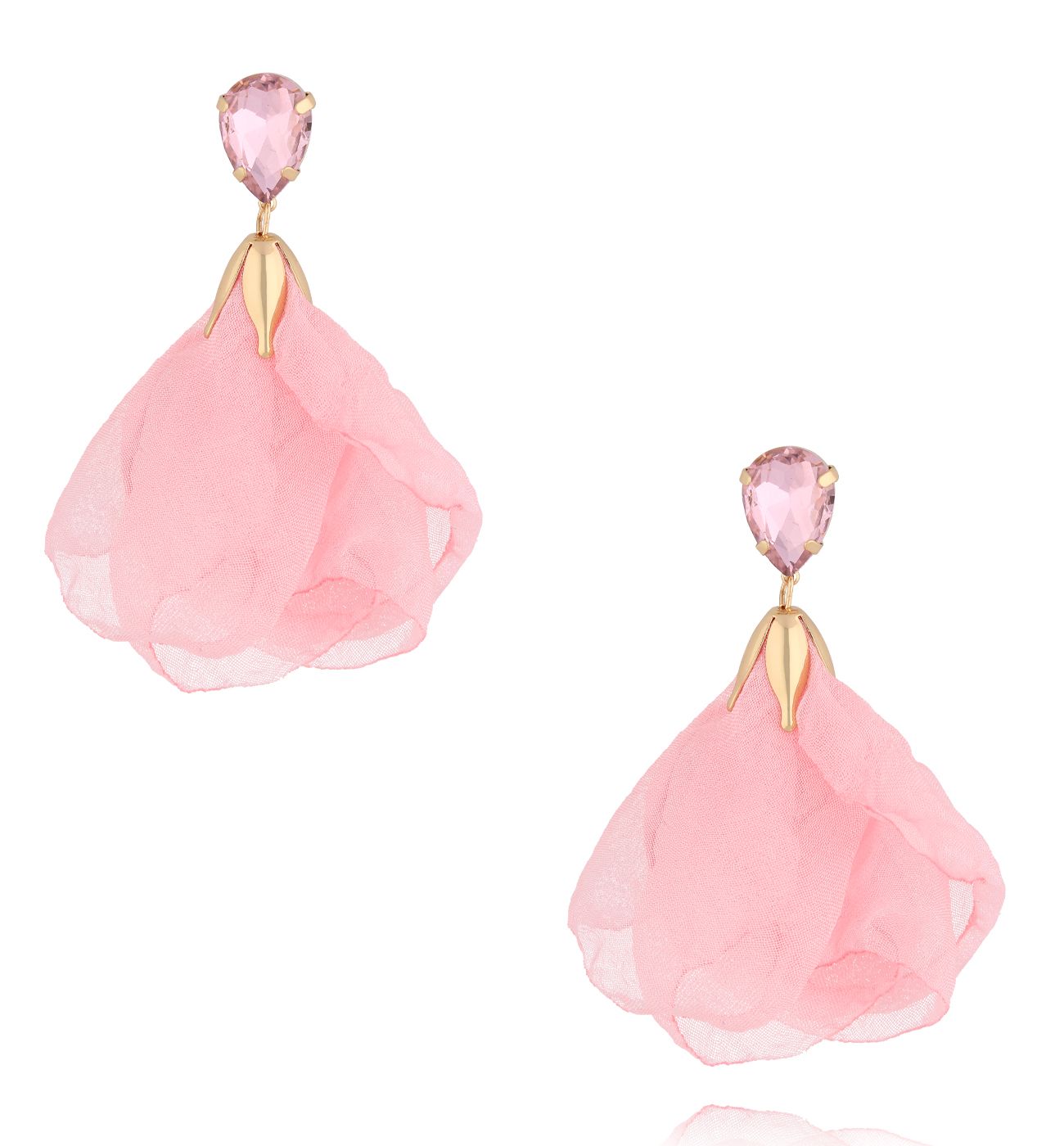 Kolczyki z różową tkaniną - By Dziubeka