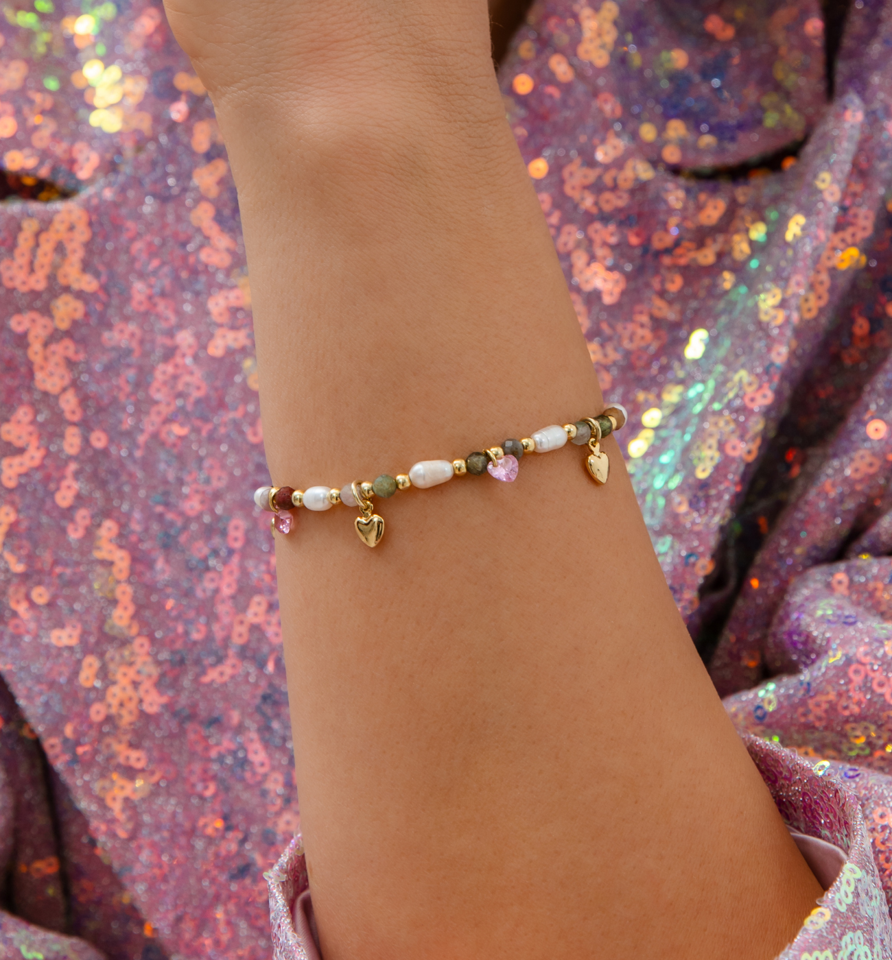 Bransoletka z turmalinami i perełkami - By Dziubeka