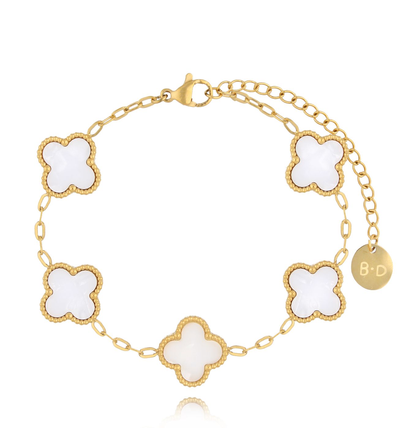 Bransoletka z białymi koniczynkami Clovers BSY0050 - By Dziubeka