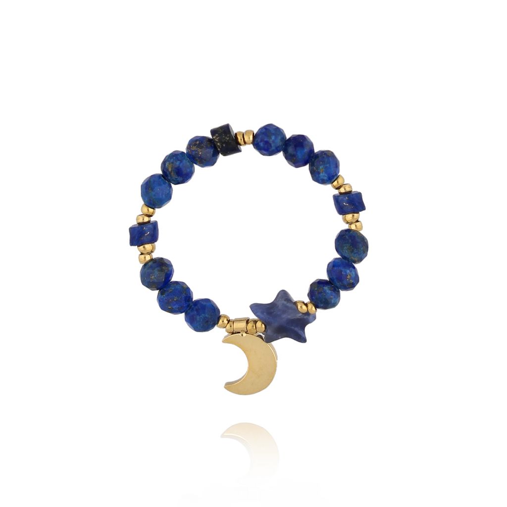Pierścionek elastyczny granatowy z księżycem PSC0754 - By Dziubeka