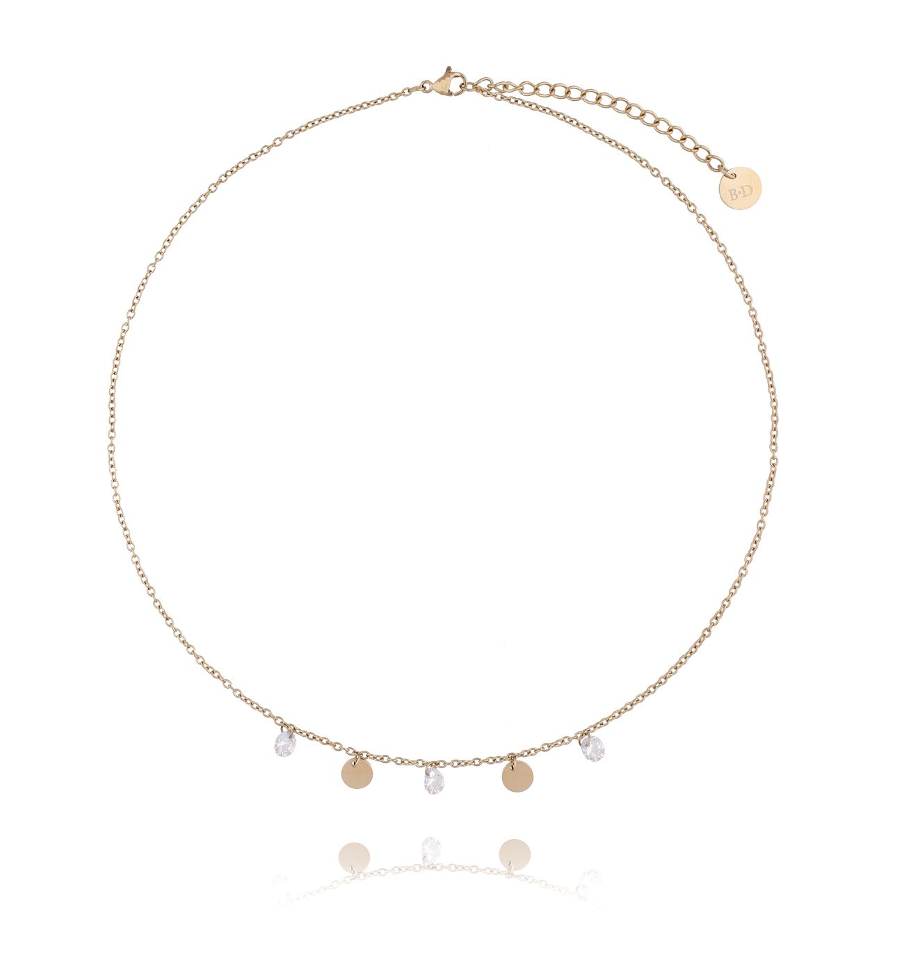 Naszyjnik złoty z kółeczkami i kryształkami ze stali szlachetnej - By Dziubeka