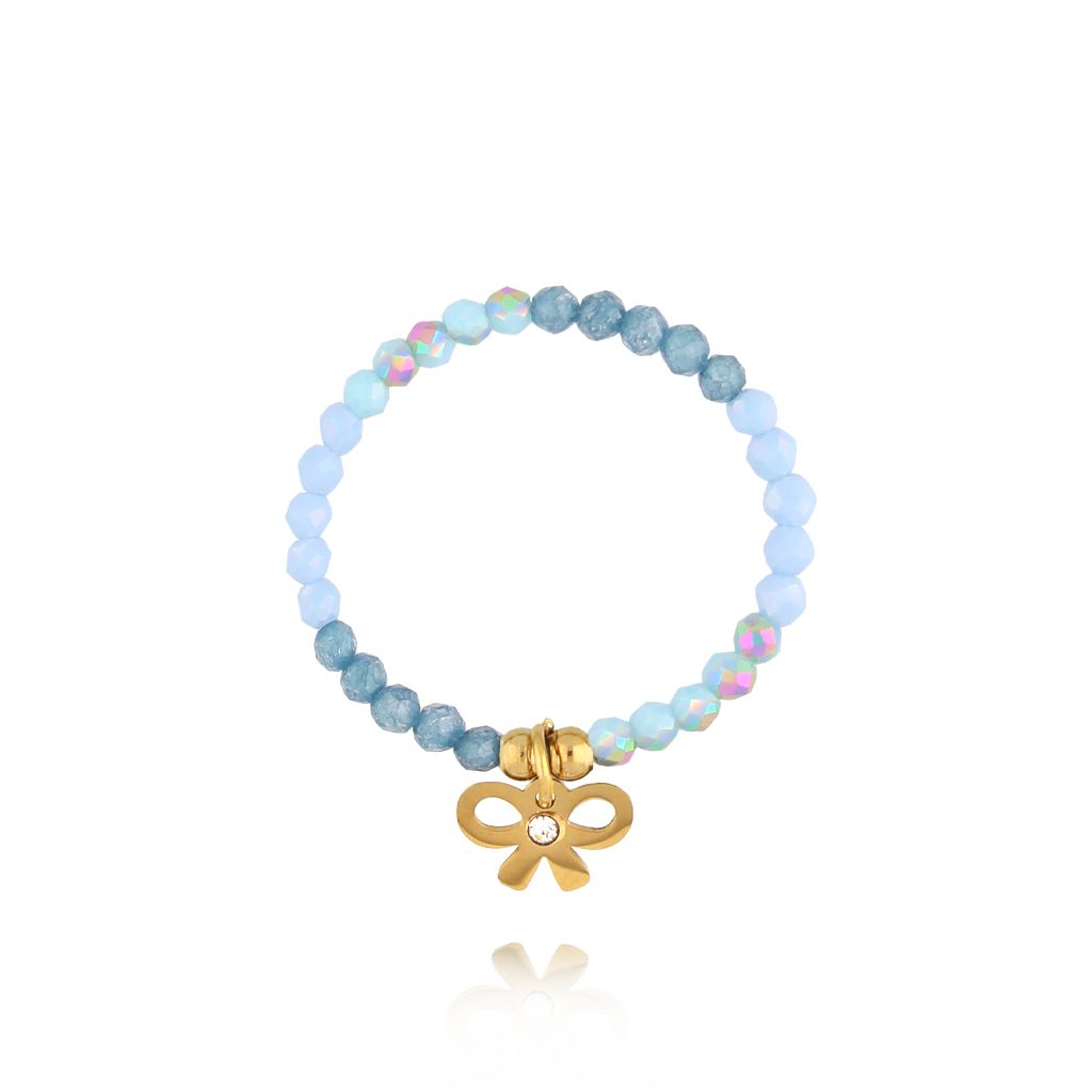 Pierścionek elastyczny z kokardką błękitny - By Dziubeka