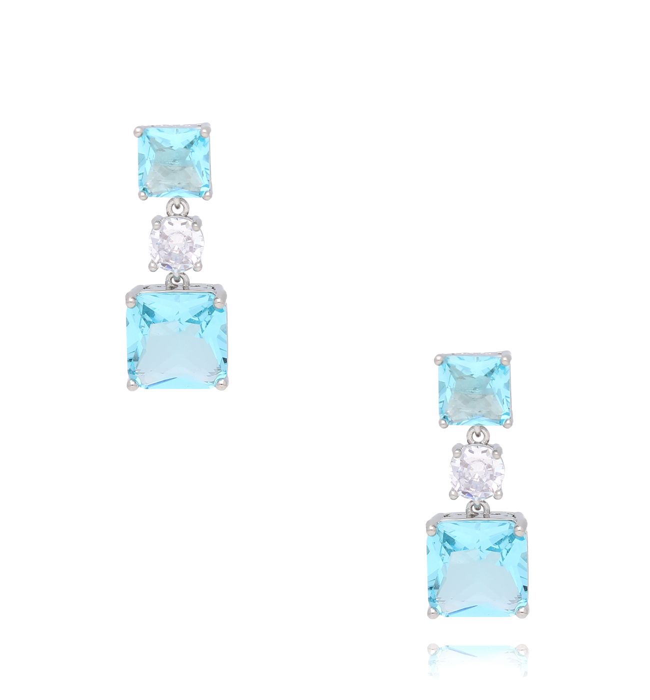 Kolczyki z błękitnymi kryształowymi kwadracikami Yūga - By Dziubeka
