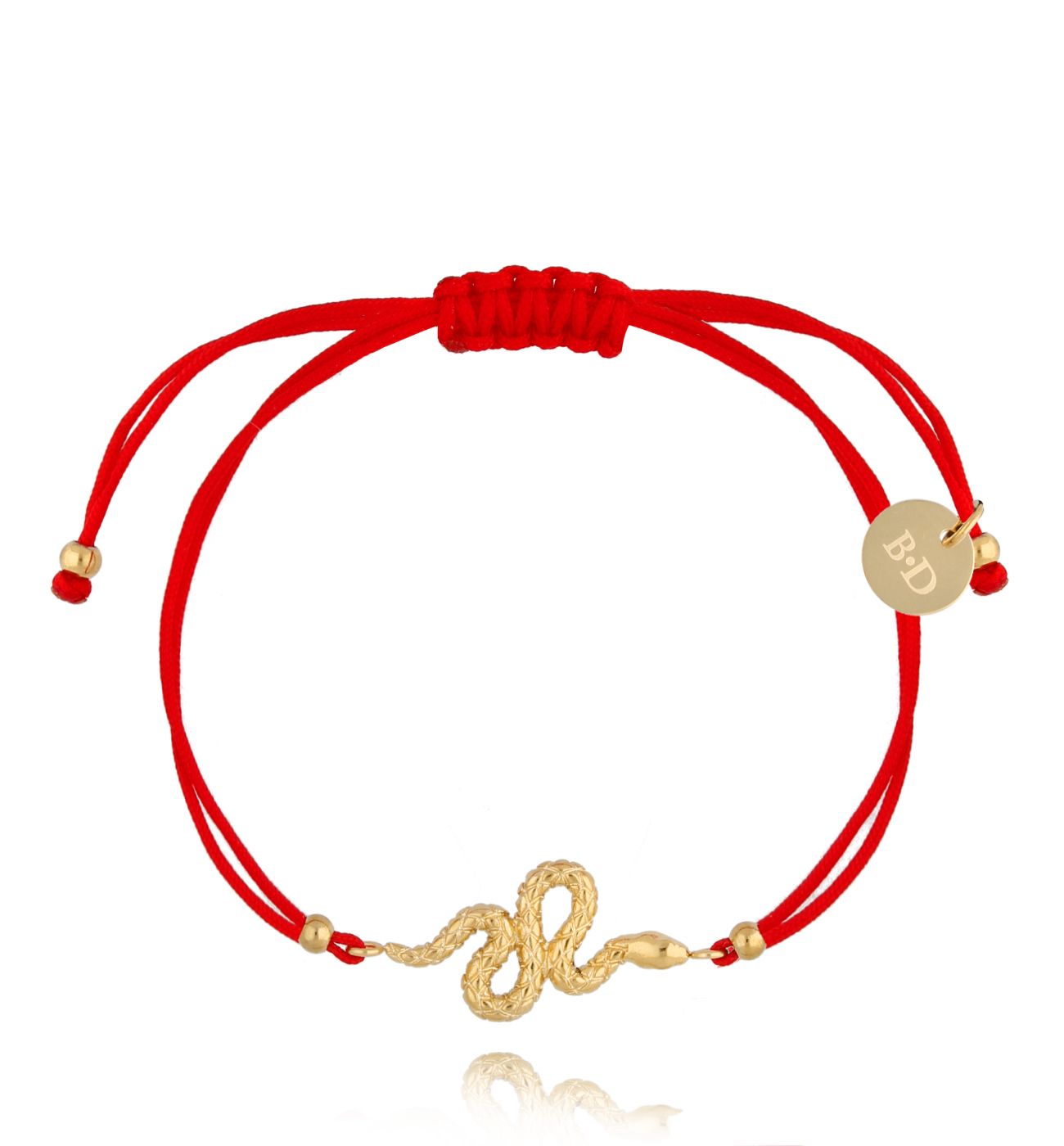 Bransoletka złota z czerwonym sznurkiem i wężem Snake BGL0697 - By Dziubeka