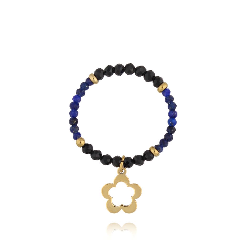 Pierścionek z turmalinami i kwiatuszkiem - By Dziubeka