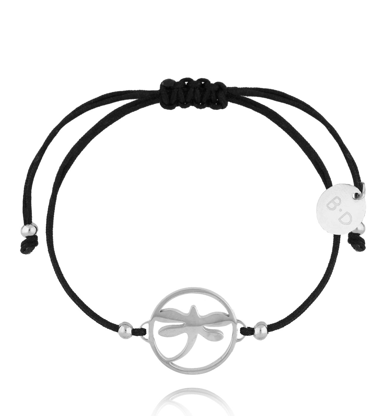 Bransoletka czarna ze srebrną ważką Dragonfly BGL0873 - By Dziubeka