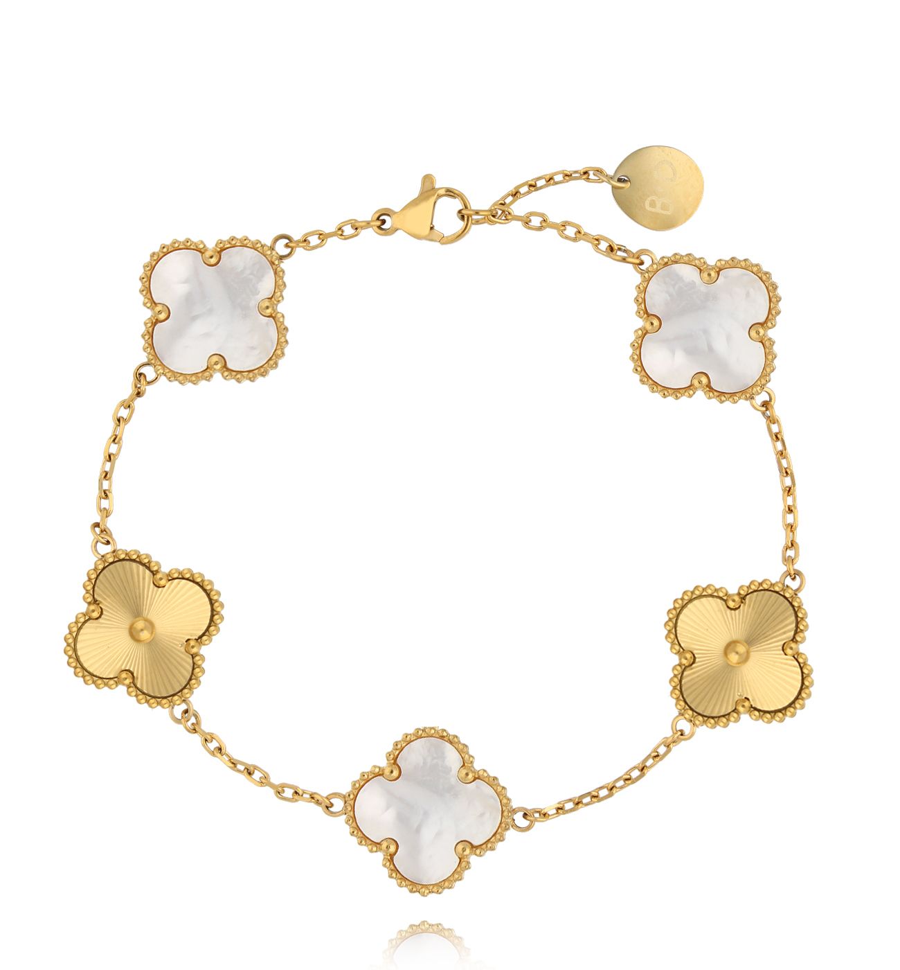 Bransoletka z białymi koniczynkami złota Clovers BSY0187 - By Dziubeka