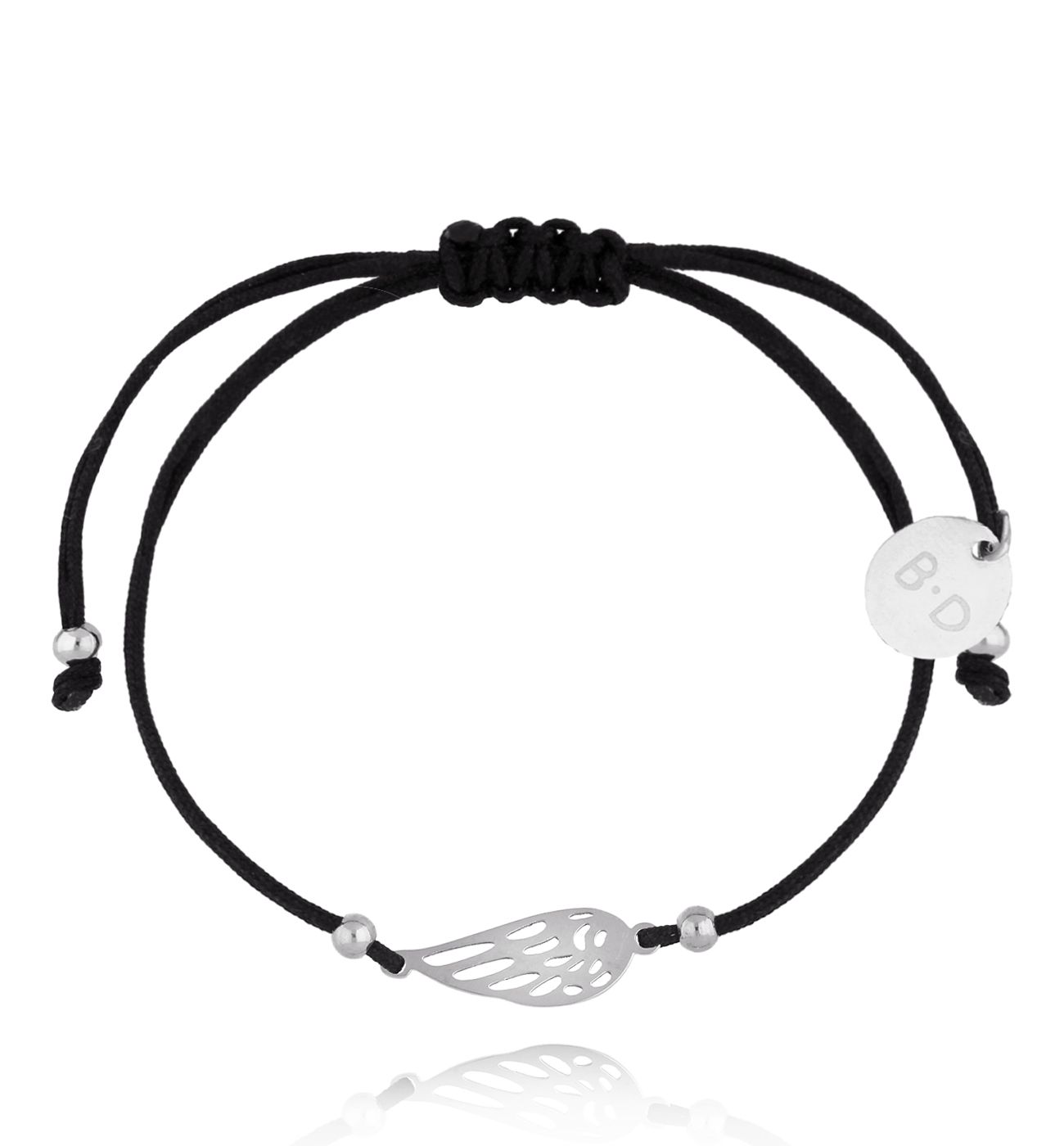 Bransoletka czarna ze srebrnym skrzydełkiem Wing BGL0869 - By Dziubeka