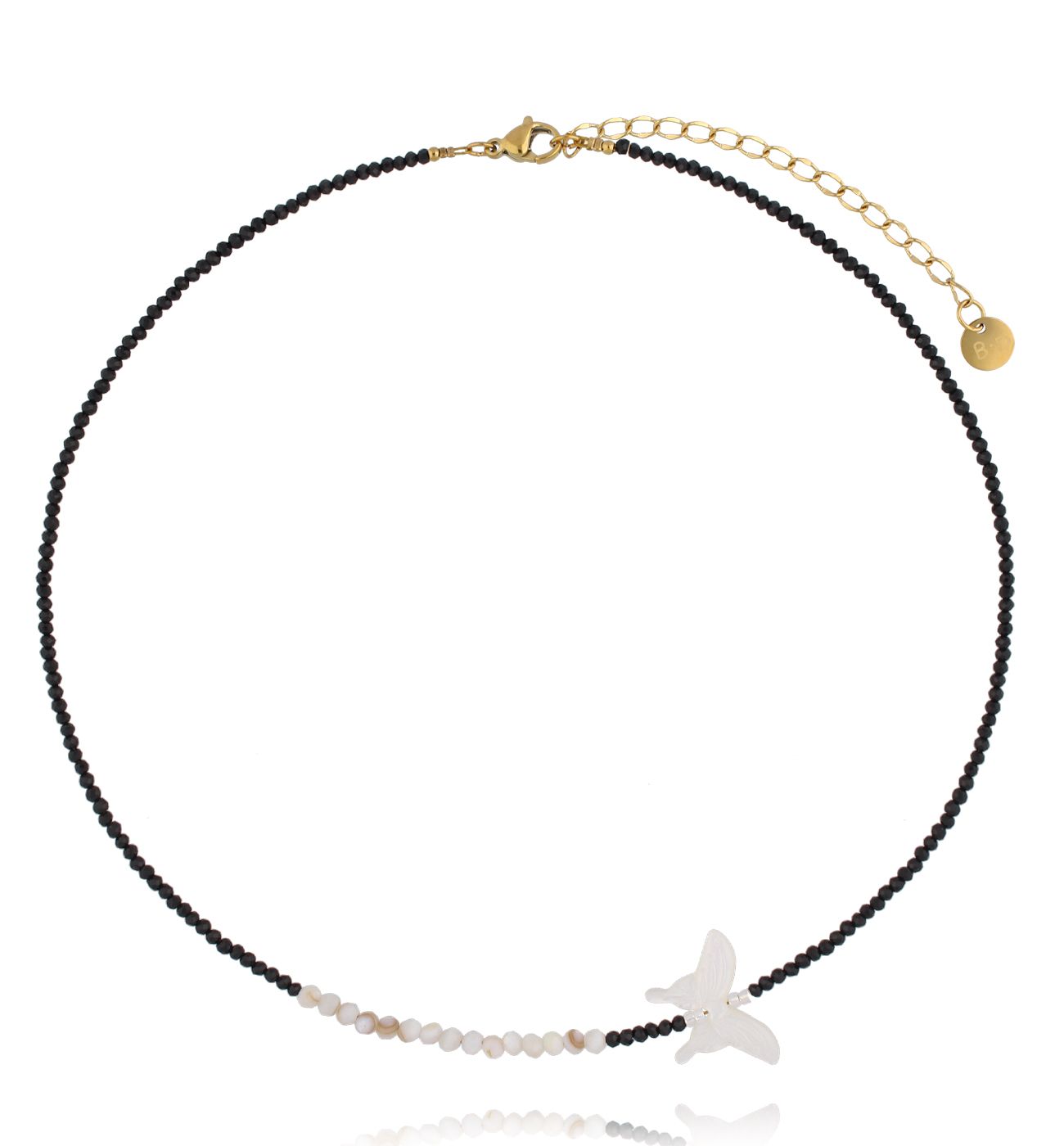 Naszyjnik z czarnych turmalinów i motylkiem - By Dziubeka