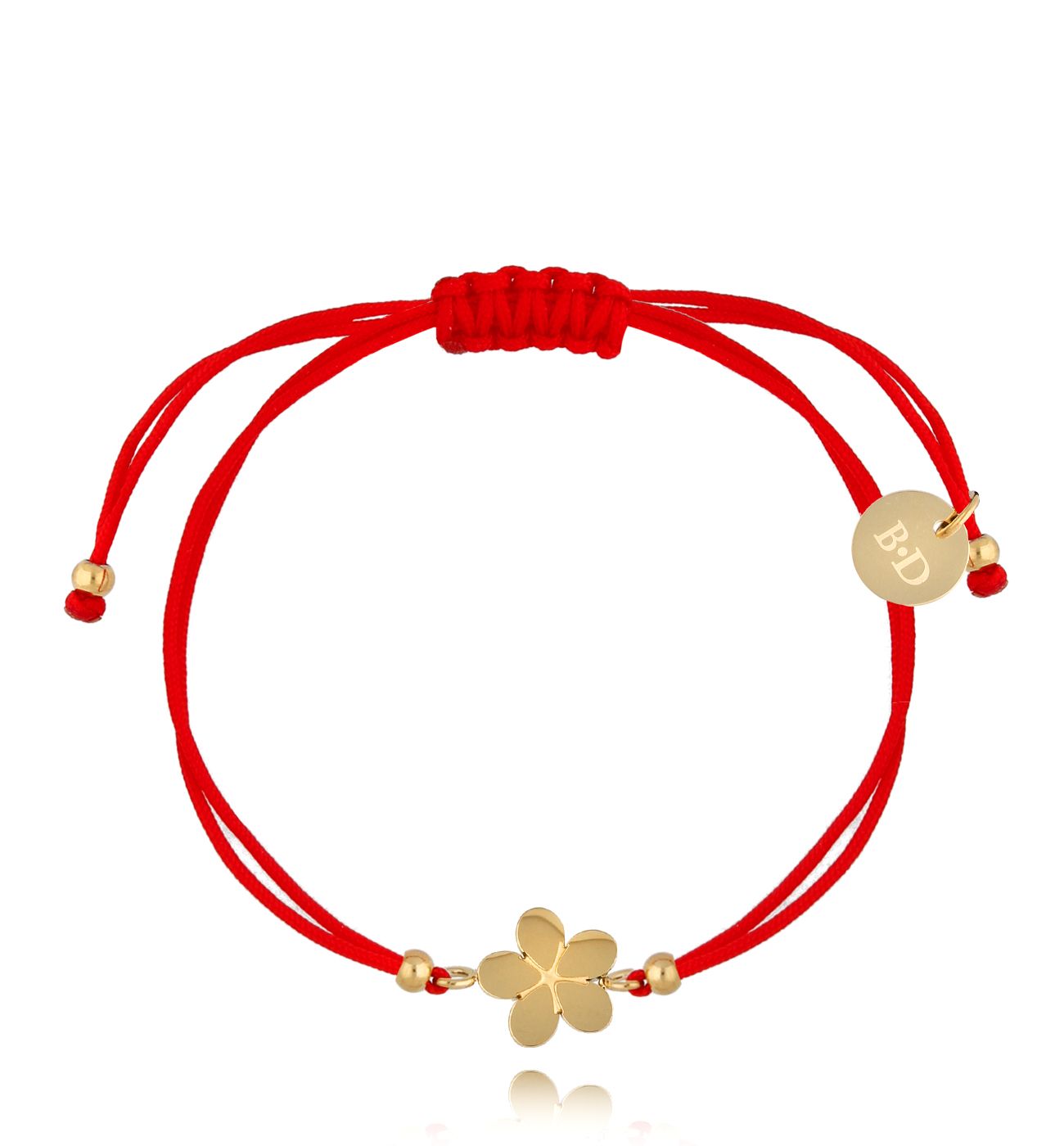 Bransoletka złota z czerwonym sznurkiem i kwiatuszkiem Fuga BGL0685