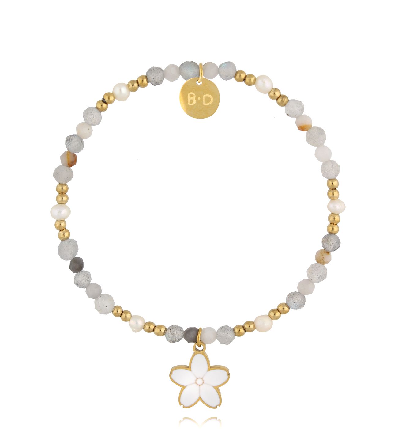 Bransoletka z labradorytami i kwiatuszkiem - By Dziubeka