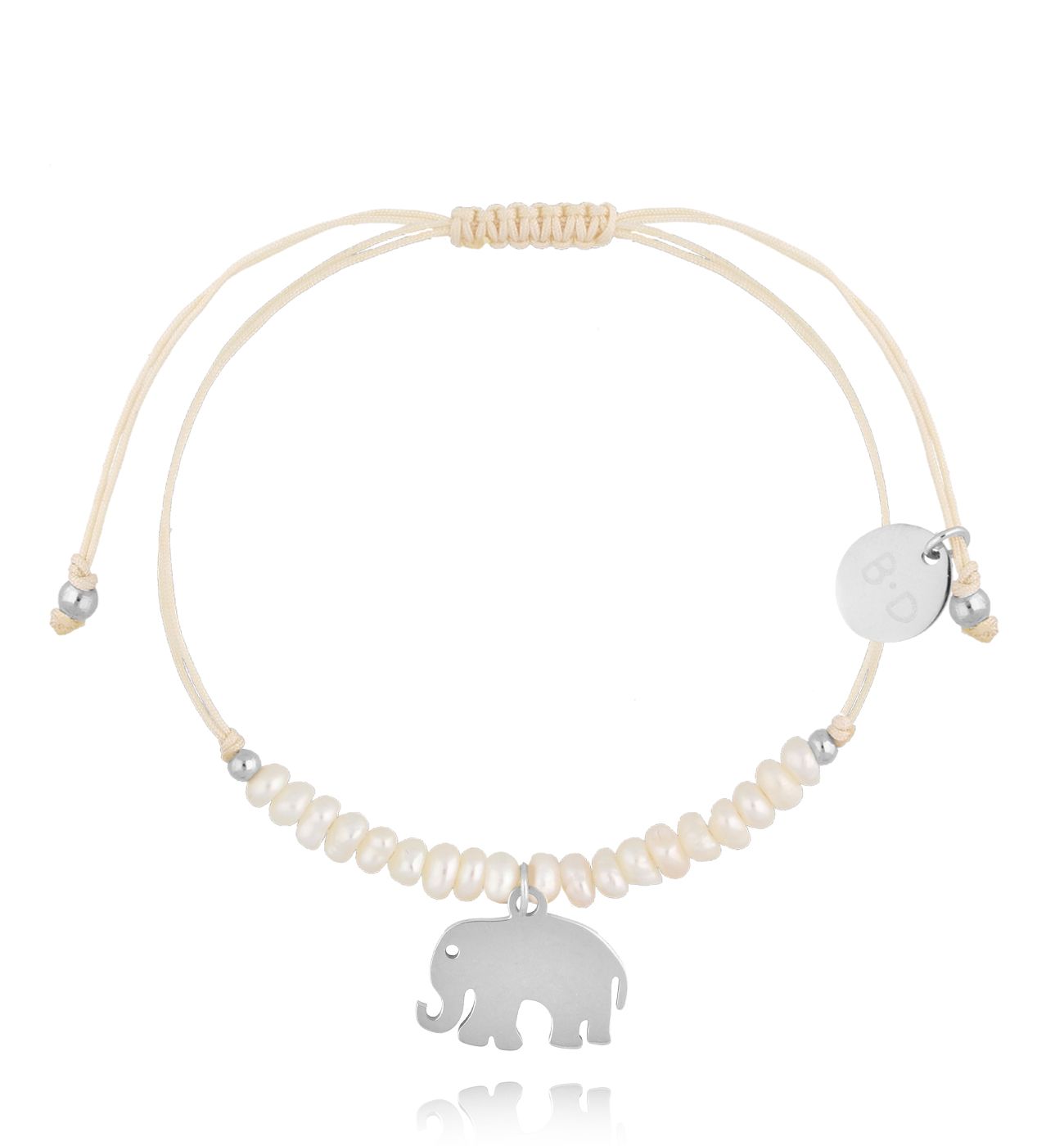 Bransoletka z perełkami i srebrnym słonikiem Feliz BMT0068 - By Dziubeka
