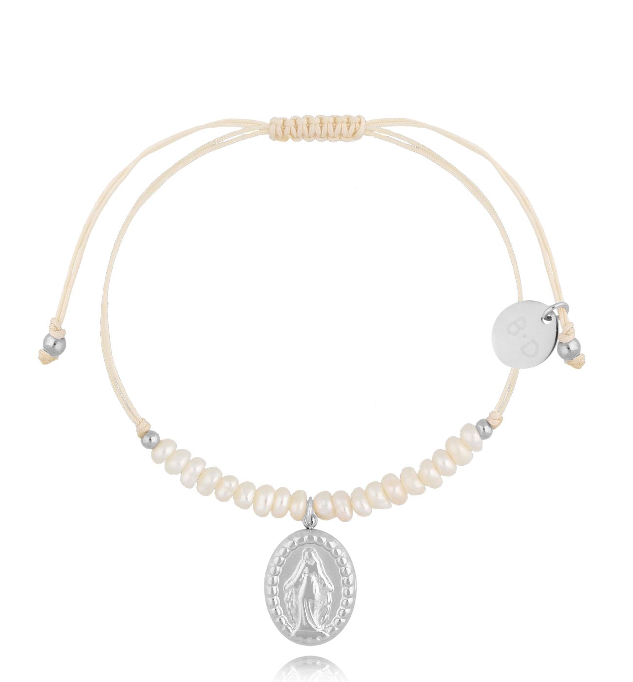 Bransoletka z perełkami i srebrnym medalikiem Feliz BMT0066