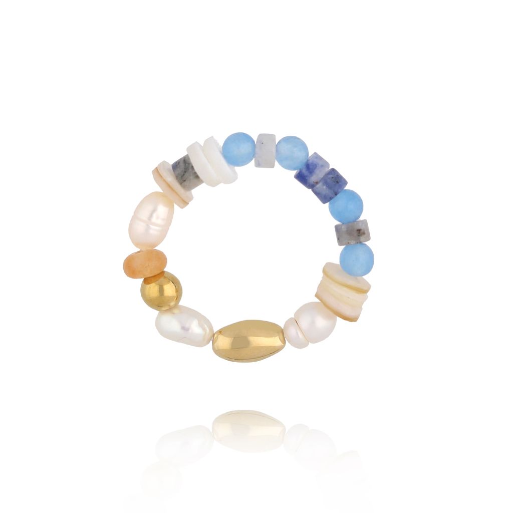 Pierścionek elastyczny w odcieniach błękitu i bieli PSC0774 - By Dziubeka