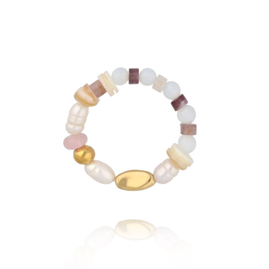 Pierścionek pastelowy z perełką i naturalnymi kamieniami PSC0778 - By Dziubeka