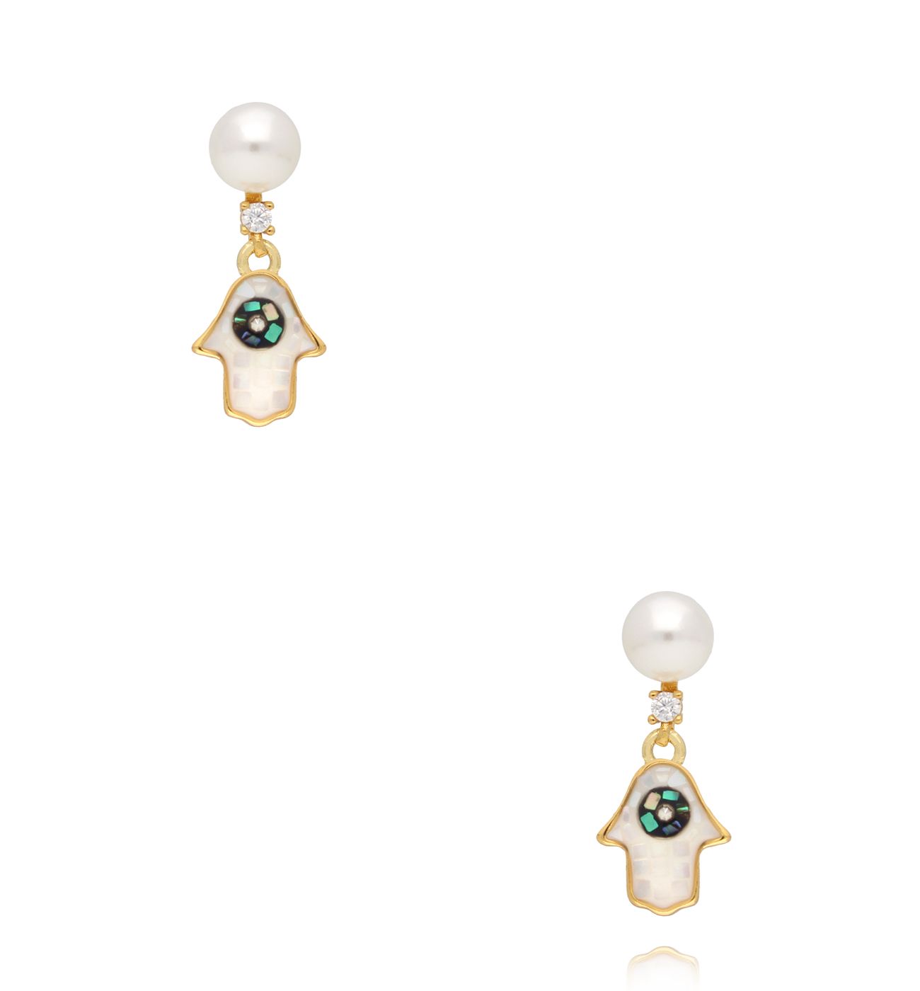 Kolczyki z perłą i zawieszką w kształcie dłoni Fatimy KSS2059