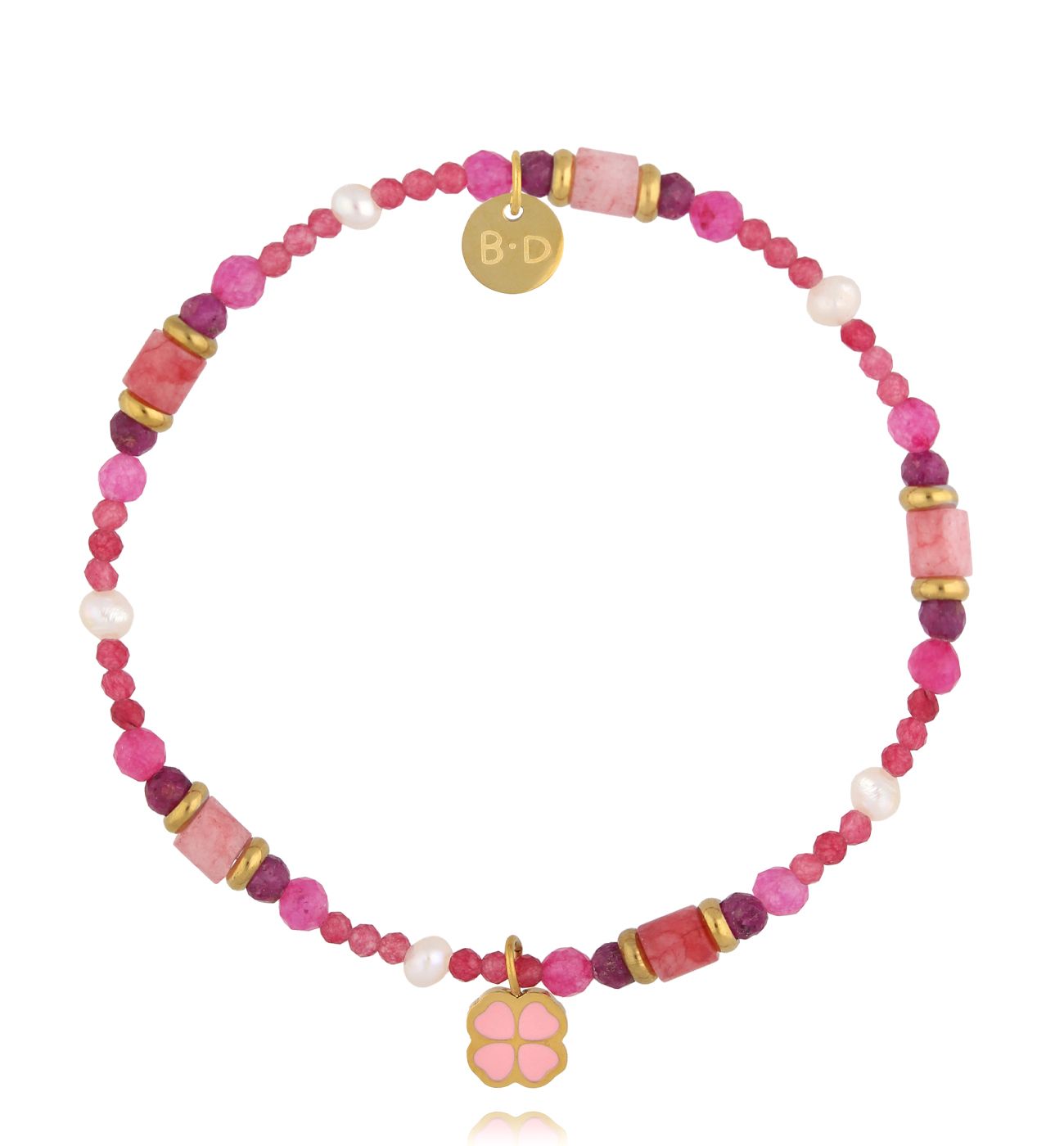 Bransoletka w odcieniach różu z zawieszką kwiatu - By Dziubeka