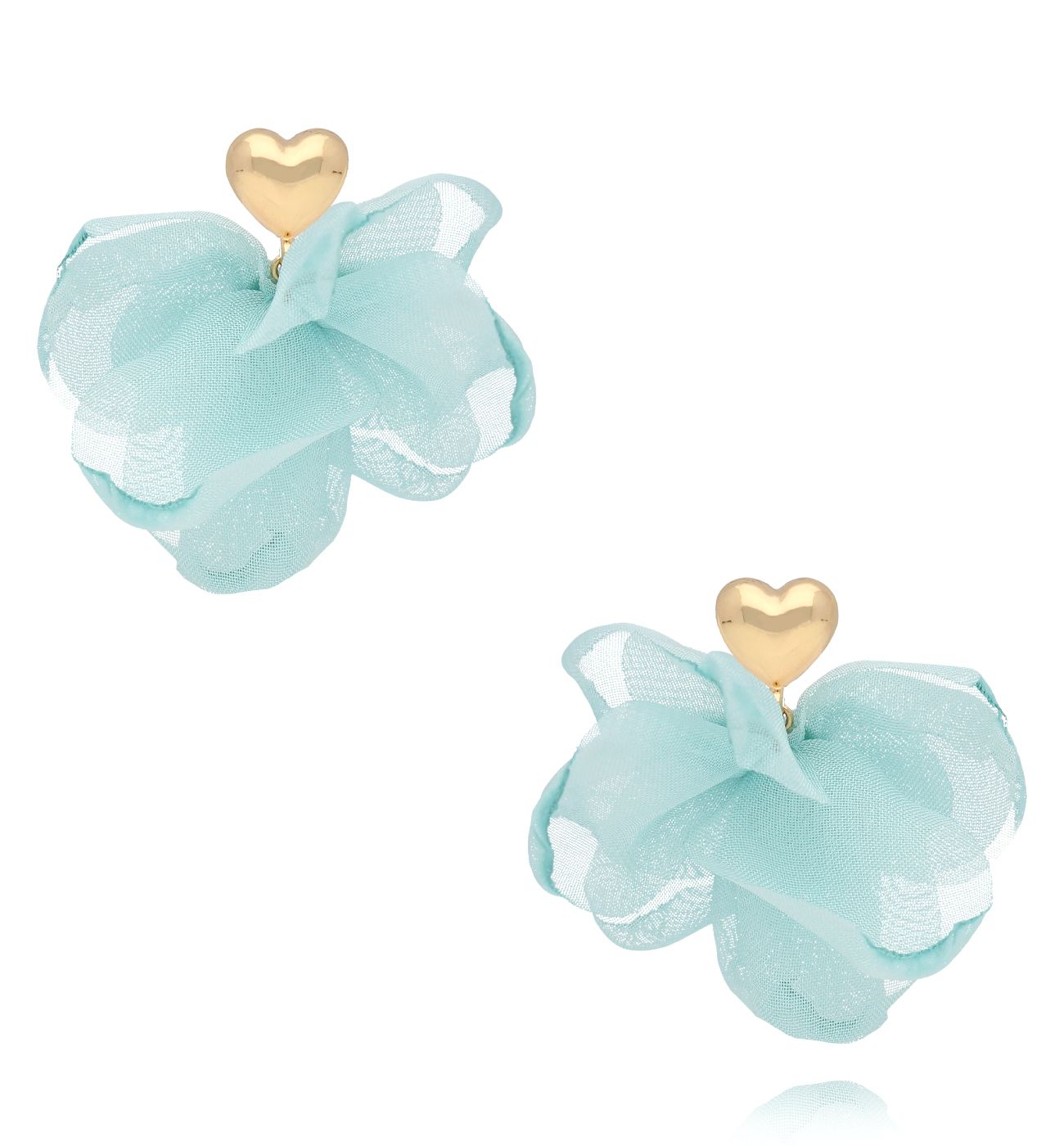 Kolczyki kwiatowe błękitne z sercem - By Dziubeka