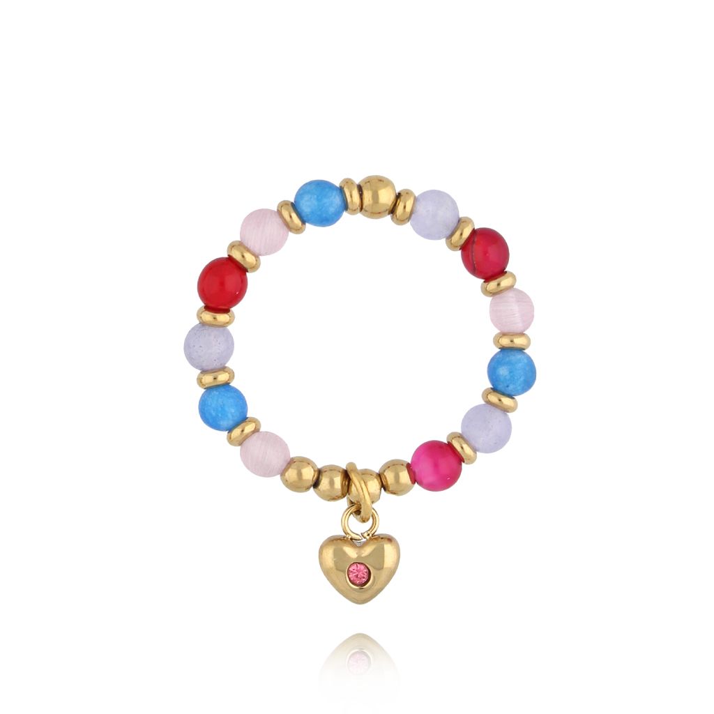 Pierścionek elastyczny kolorowy z sercem PSC0642 - By Dziubeka