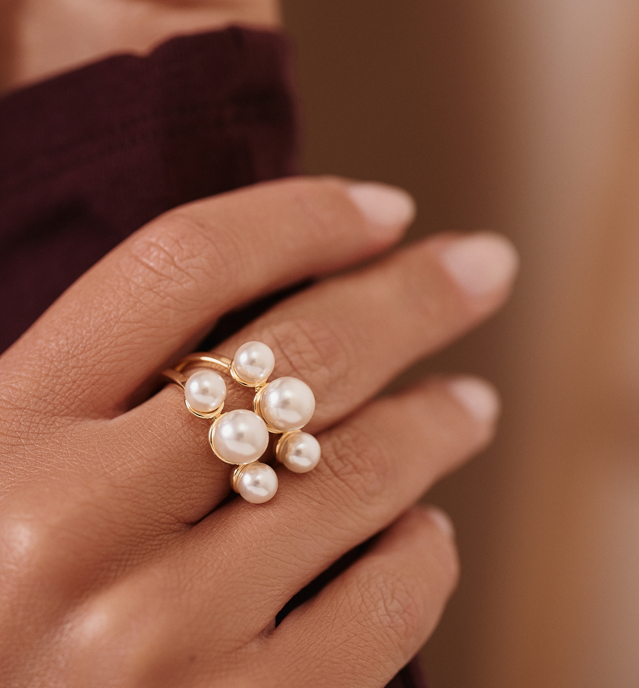 Pierścionek z perłami złoty - By Dziubeka