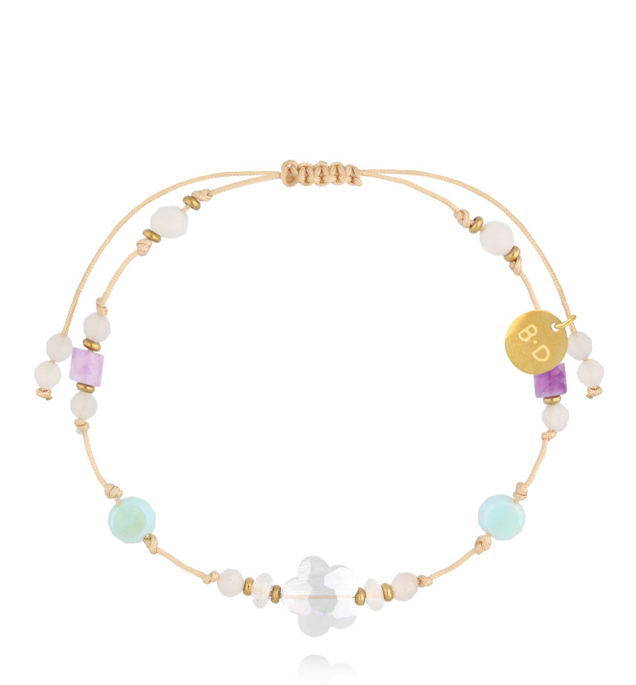 Bransoletka biała z kwiatuszkiem BMT0288 - By Dziubeka