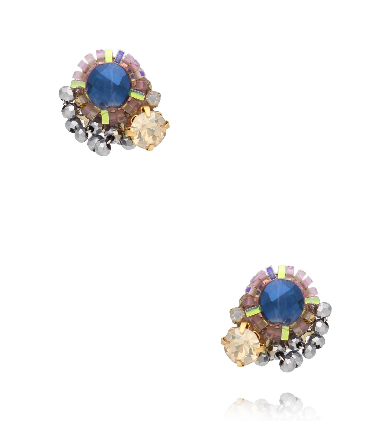 Kolczyki z niebieskim i wielobarwnymi kryształkami KLU0133 - By Dziubeka