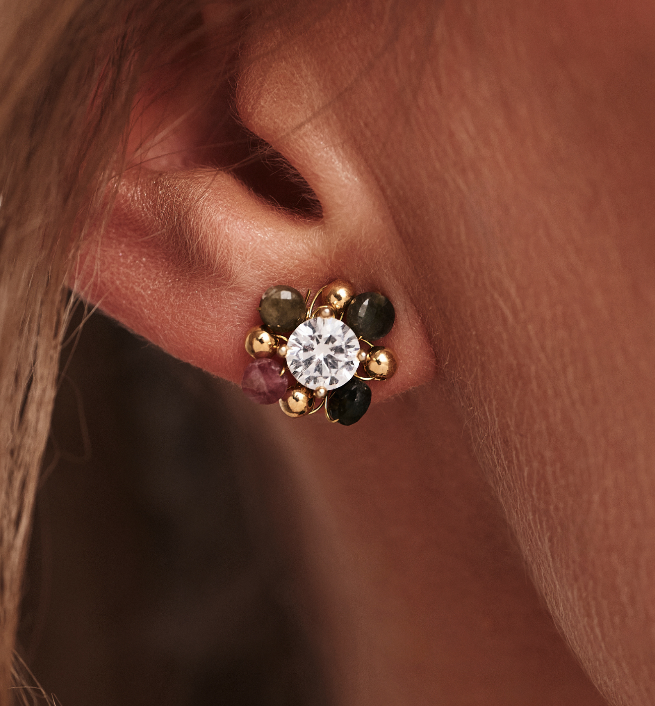 Kolczyki z kolorowymi turmalinami i cyrkonią KLU0121 - By Dziubeka