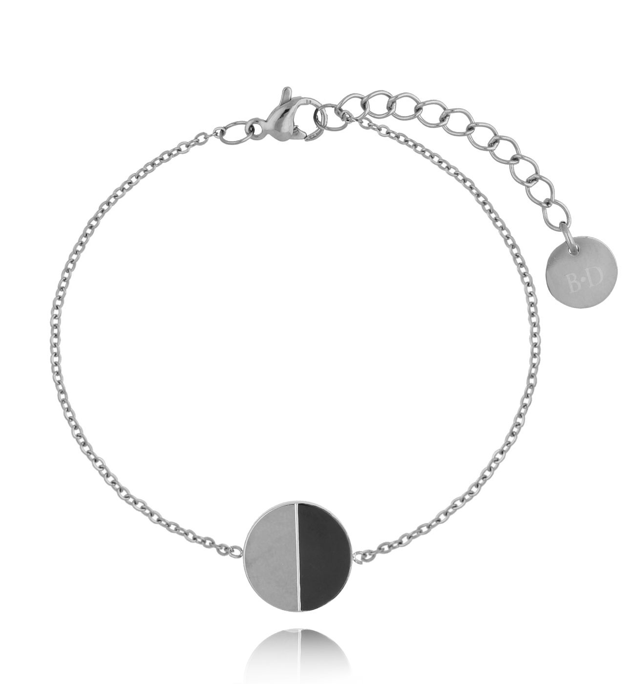 Bransoletka ze stali szlachetnej posrebrzana z onyksem Sister - By Dziubeka