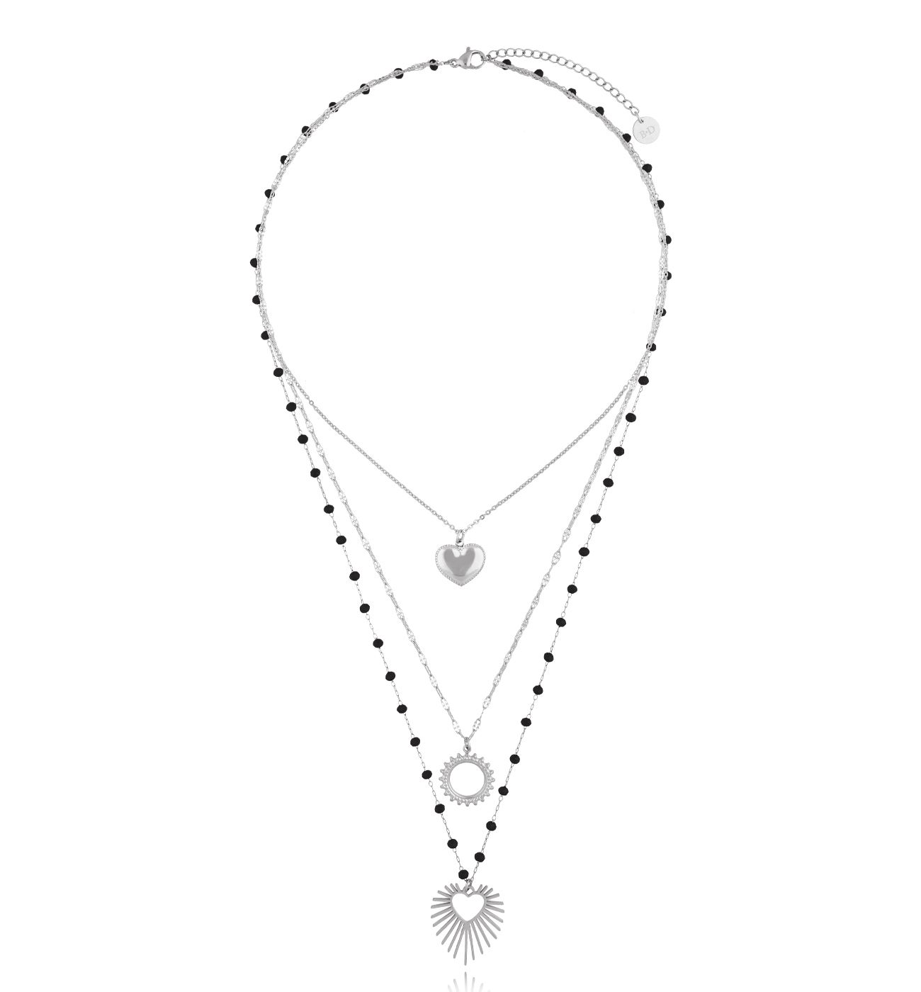 Naszyjnik srebrno czarny z sercami Pour Jamais NSY0147 - By Dziubeka