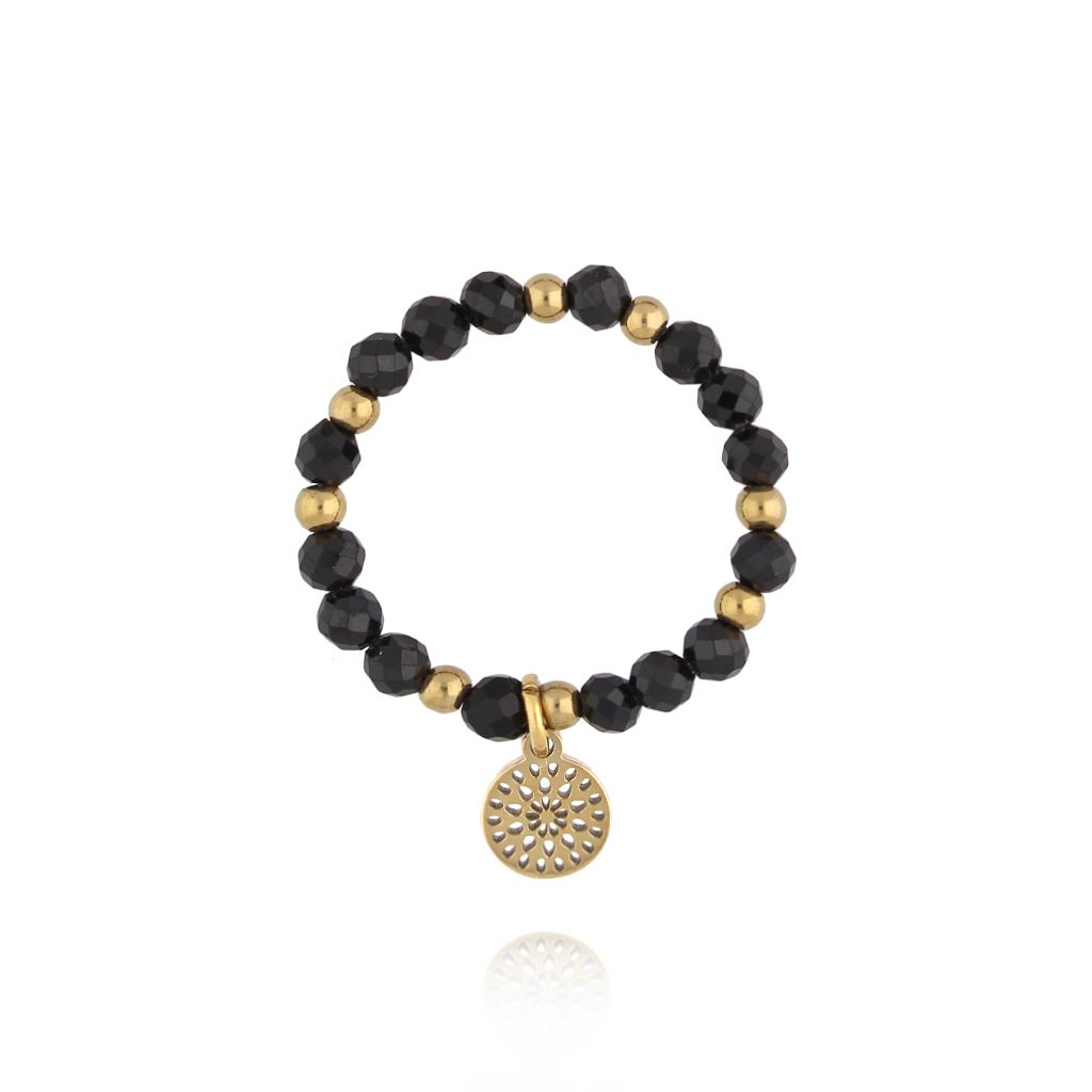 Pierścionek elastyczny czarny z agatami PSC0677 - By Dziubeka