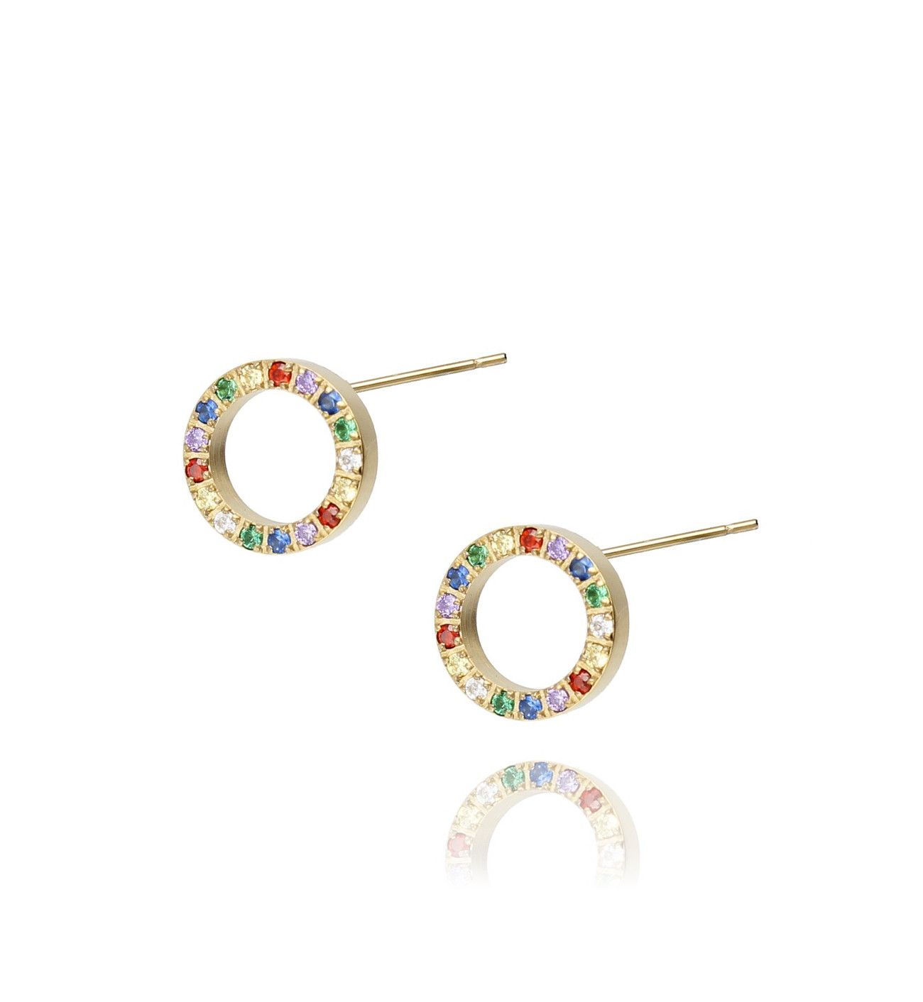Kolczyki złote kółka z kolorowymi cyrkoniami Steel Rainbow - By Dziubeka