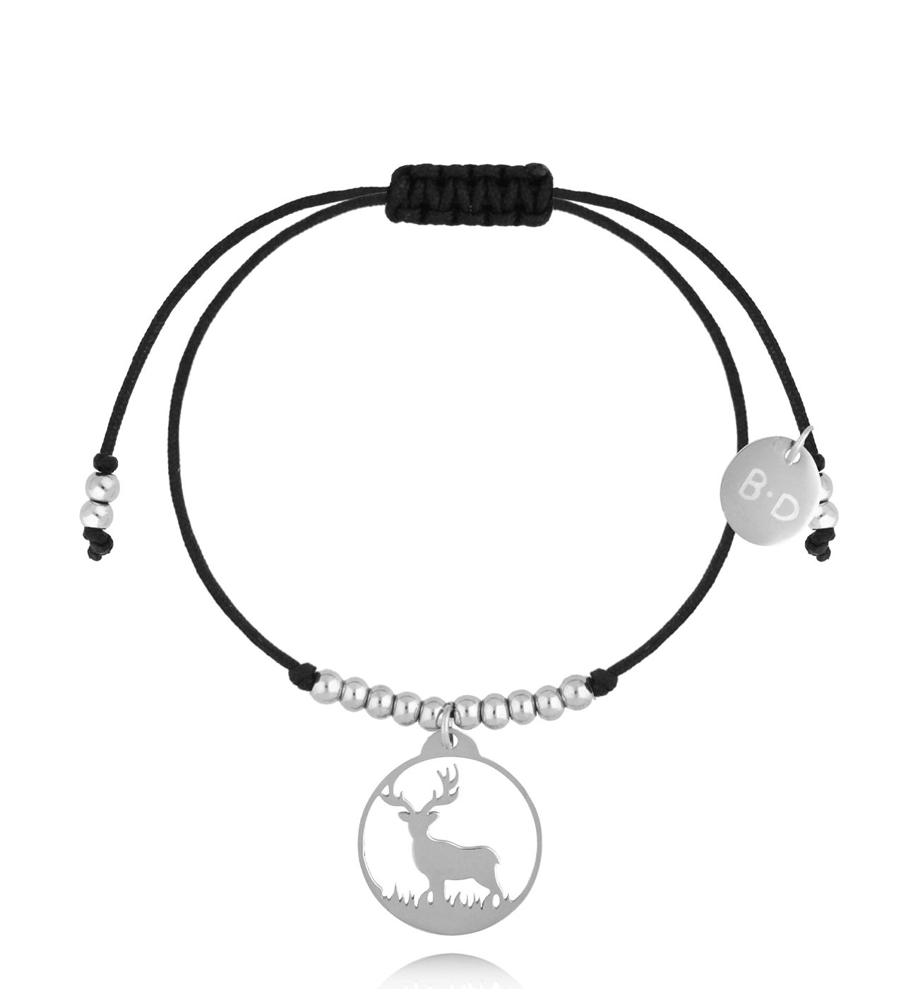 Bransoletka czarna ze srebrnym jeleniem Cerf BGL0941 - By Dziubeka