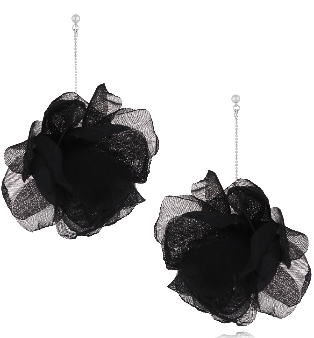 Kolczyki z tkaniny czarne ze srebrnym patyczkiem - By Dziubeka