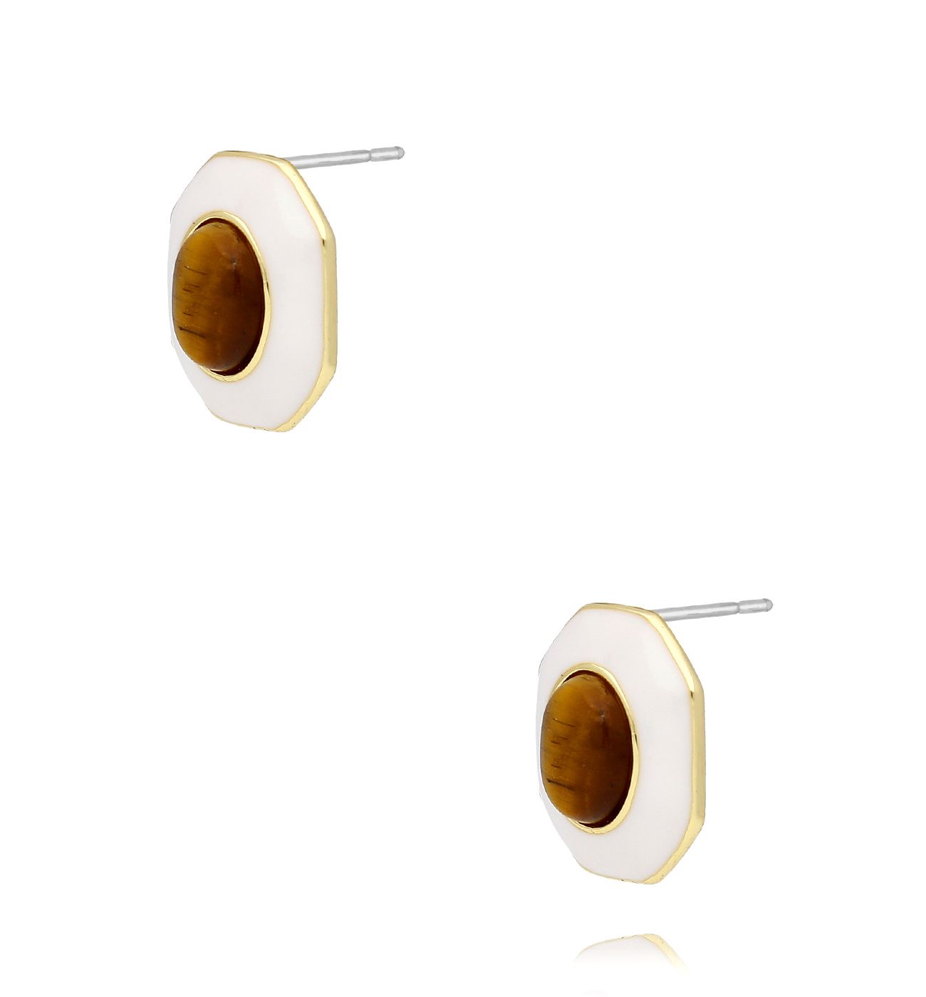 Kolczyki kremowe z brązowym oczkiem KLU0051 - By Dziubeka