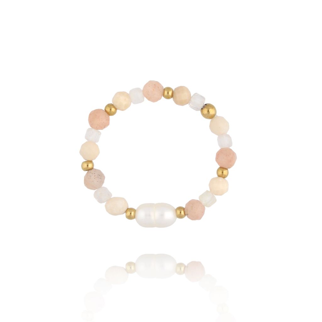 Pierścionek elastyczny z perełką i kamieniami PSC0684 - By Dziubeka