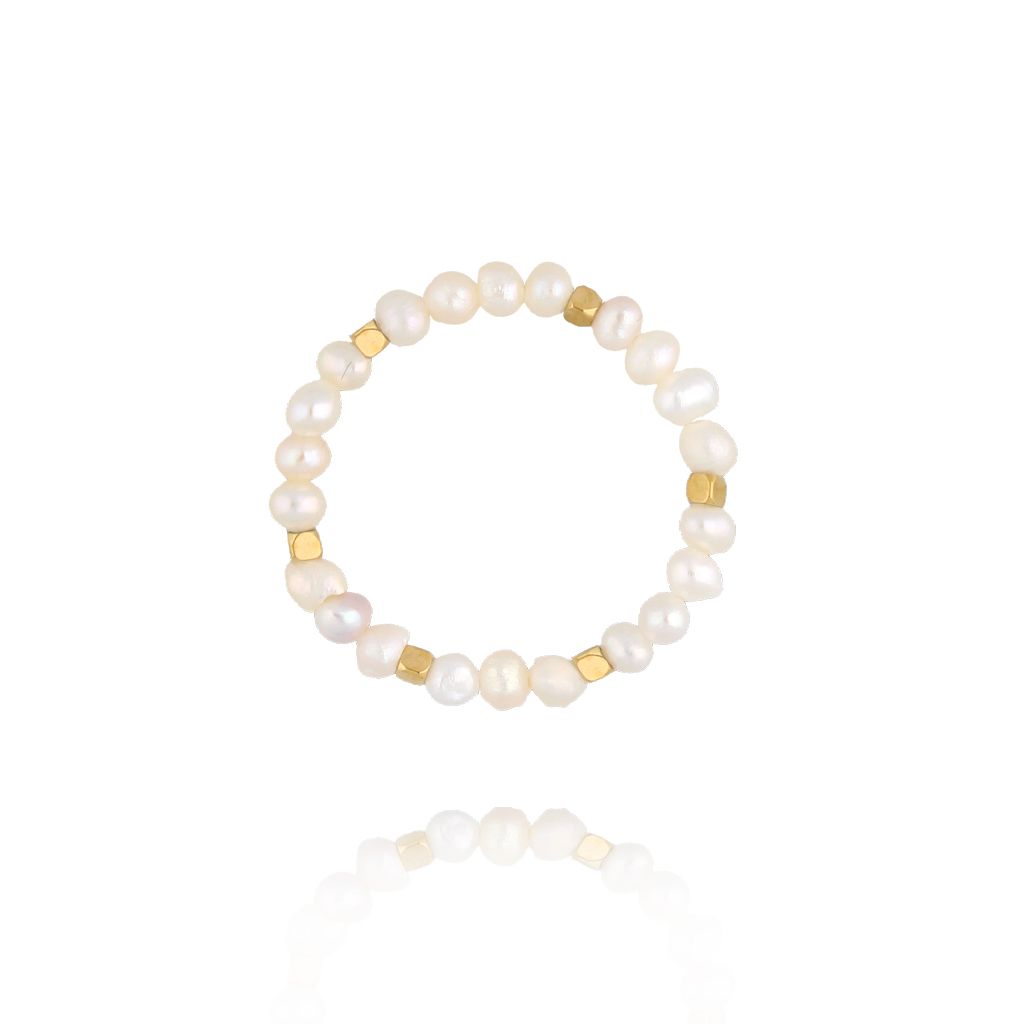 Pierścionek elastyczny z perłami złoty - By Dziubeka
