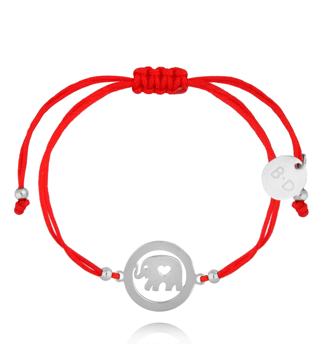 Bransoletka czerwona ze srebrnym słoniem Éléphant BGL0955 - By Dziubeka