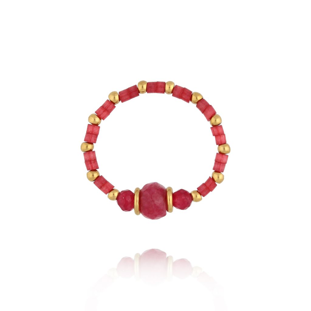 Pierścionek elastyczny bordowy z jadeitami PSC0761 - By Dziubeka