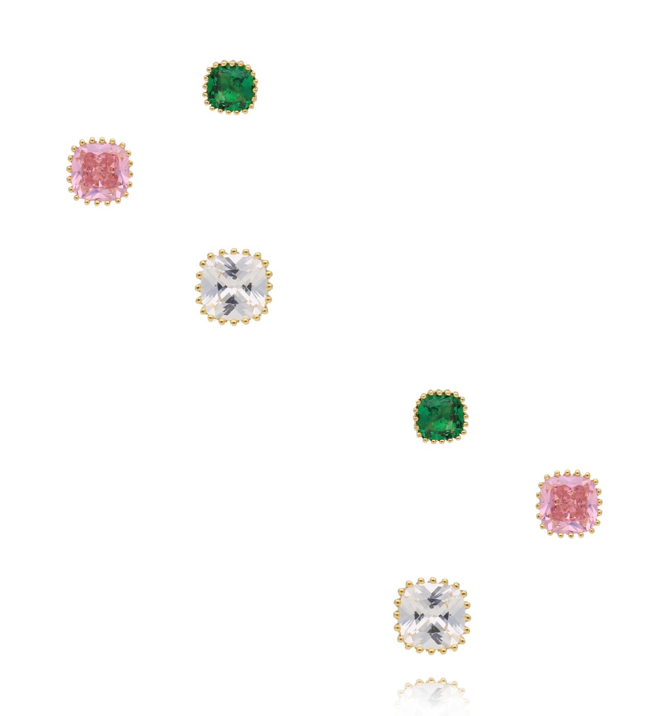 Zestaw kolczyków – zielone, różowe i białe cyrkonie - By Dziubeka