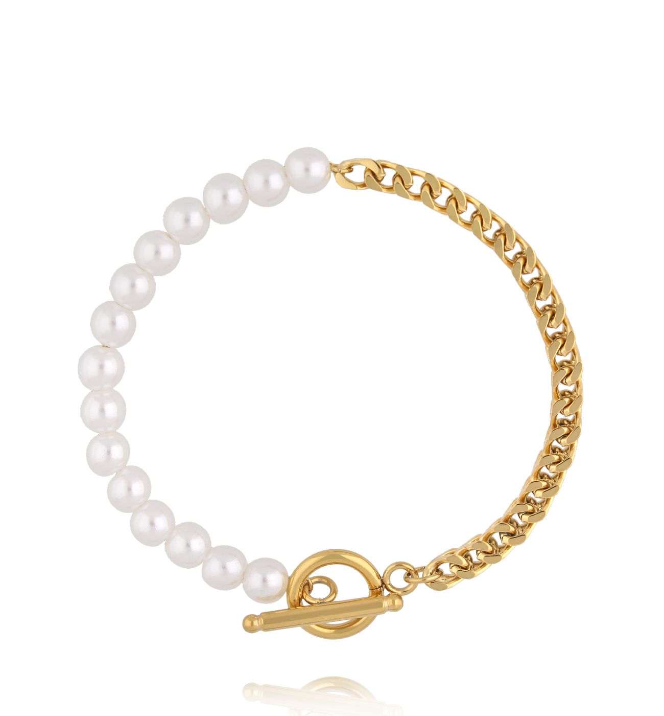 Bransoletka z pereł i złotego łańcucha BSY0399 - By Dziubeka