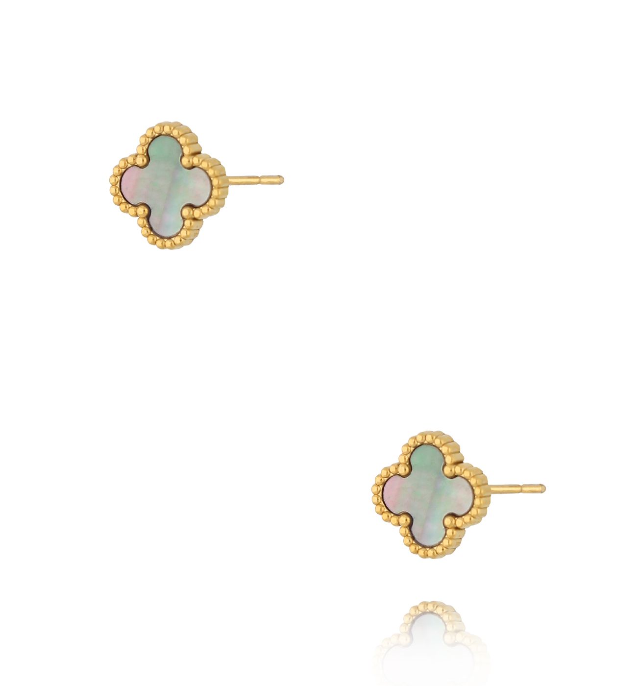 Kolczyki z koniczynką z szarą masą perłową złote Luck in Leaves KSY0190 - By Dziubeka