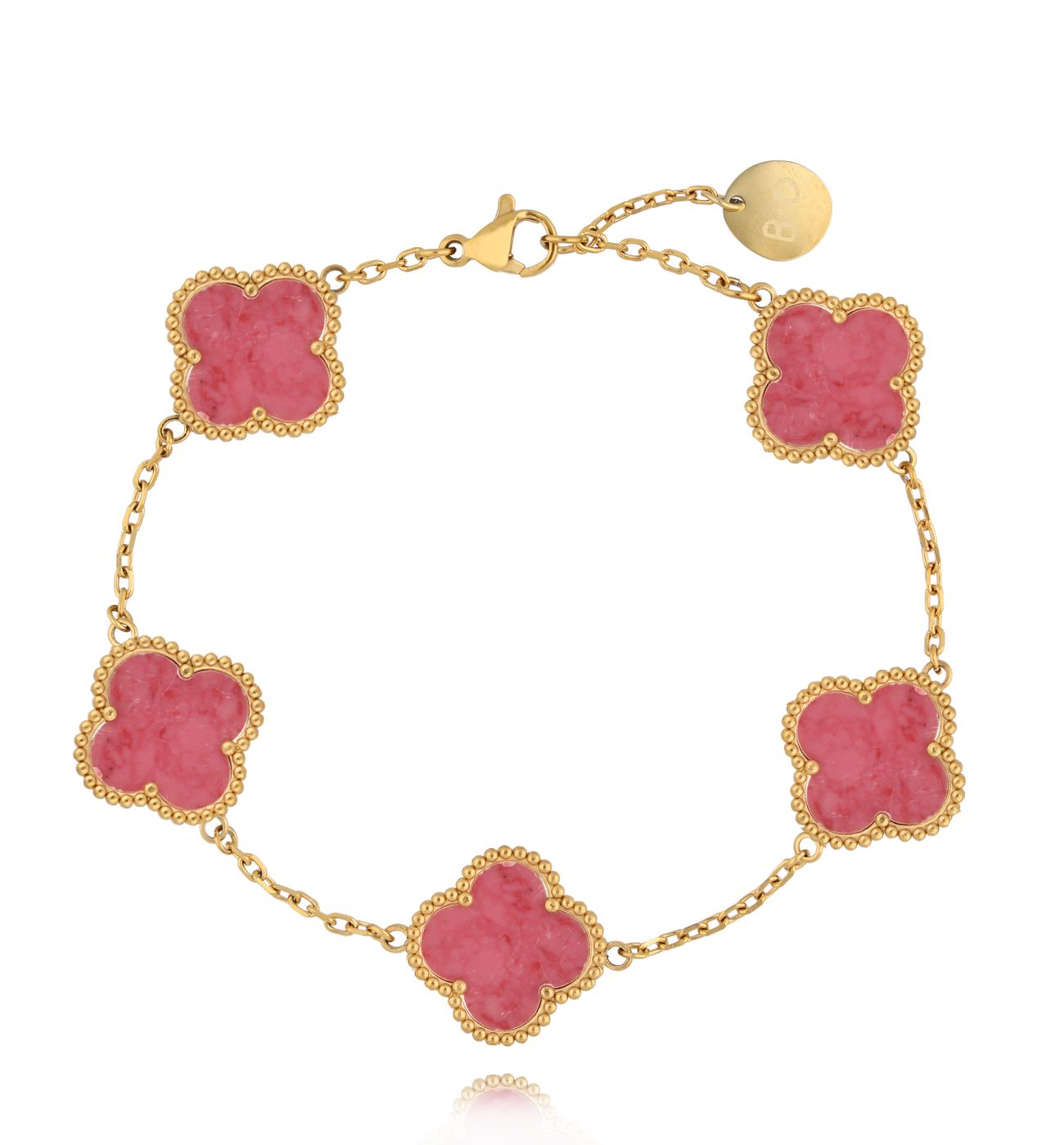Bransoletka z malinowymi koniczynkami BSY0079 - By Dziubeka