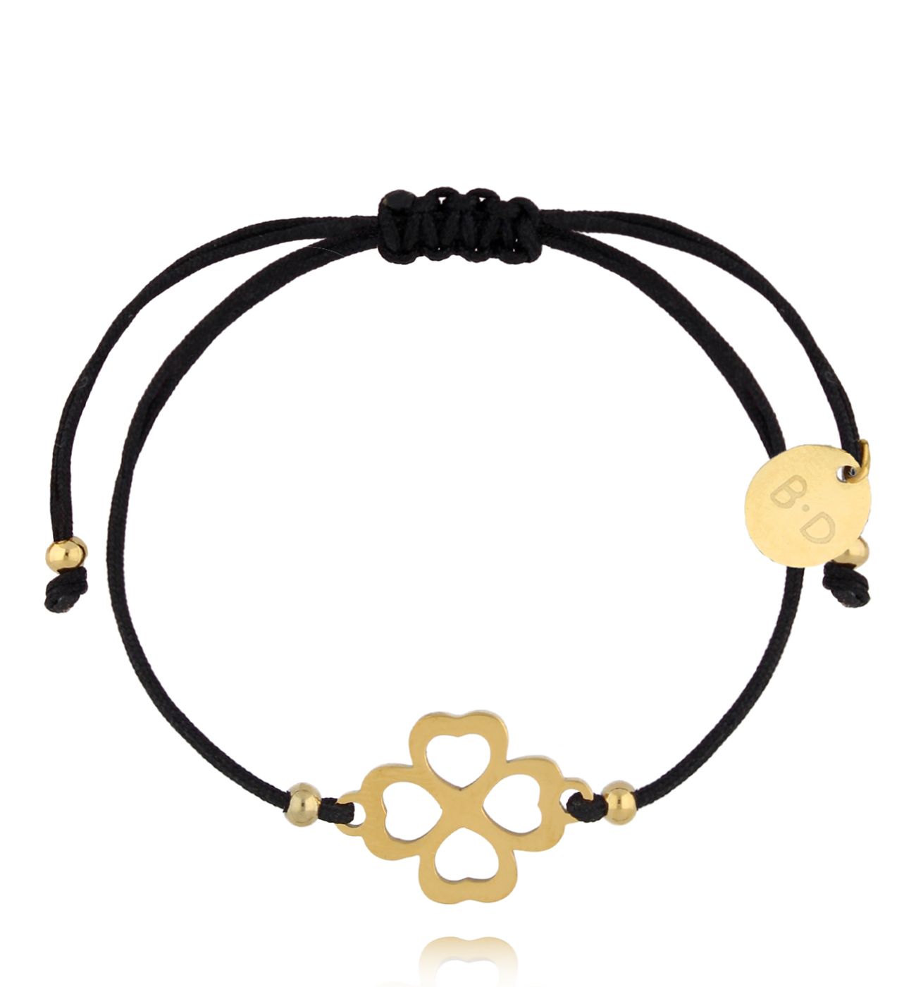 Bransoletka czarna ze złotą koniczynką Bien-être BGL0922 - By Dziubeka