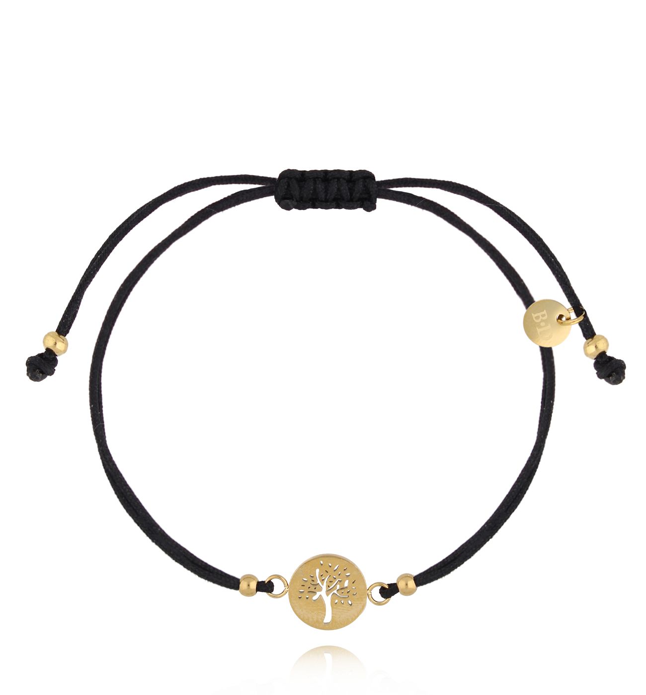 Bransoletka złota z czarnym sznurkiem i drzewkiem Touffe BGL0827 - By Dziubeka