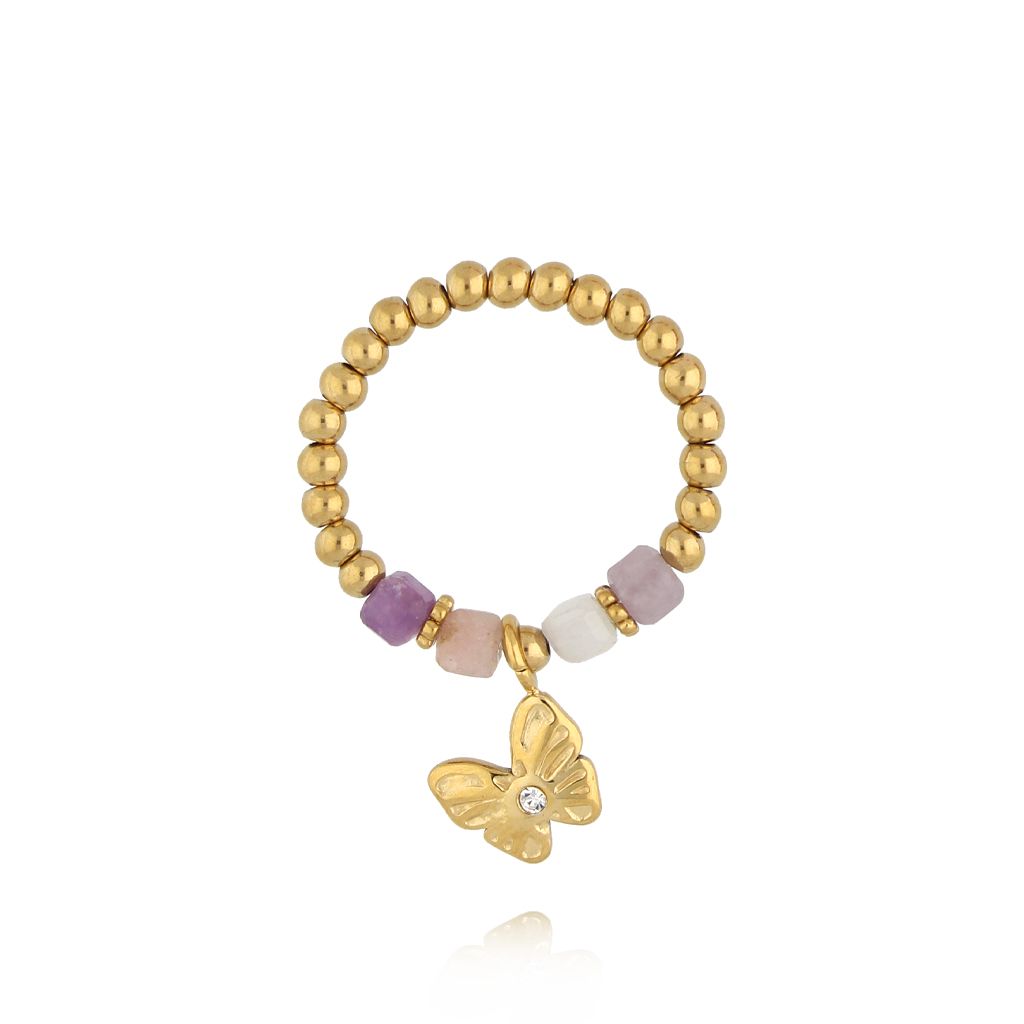 Pierścionek elastyczny złoty z motylkiem PSC0683 - By Dziubeka